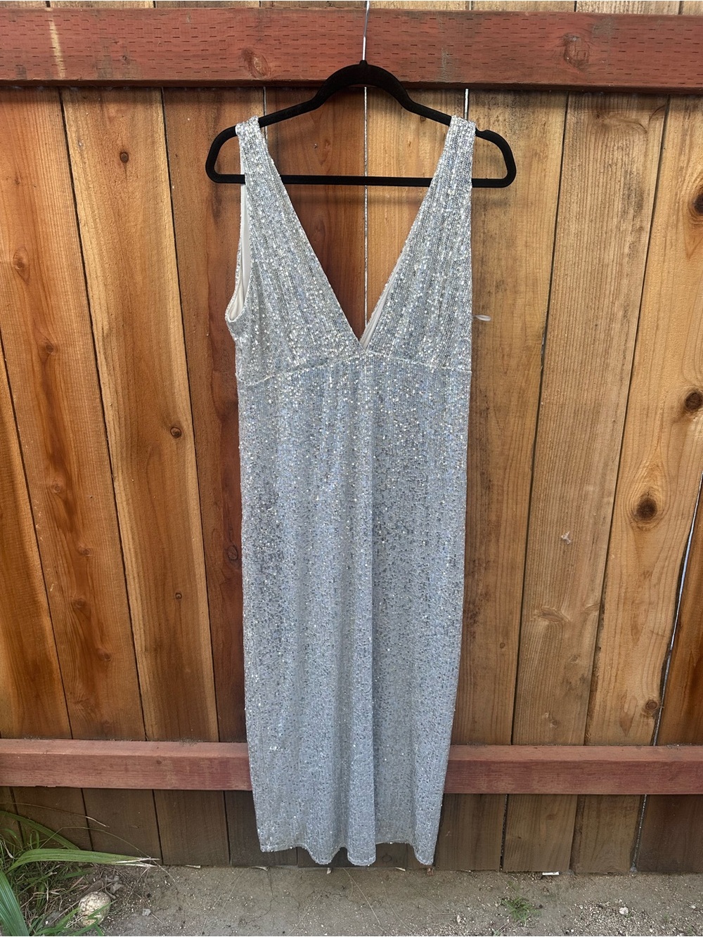Abercrombie & Fitch Silver Sequin V-Neck Maxi Dress